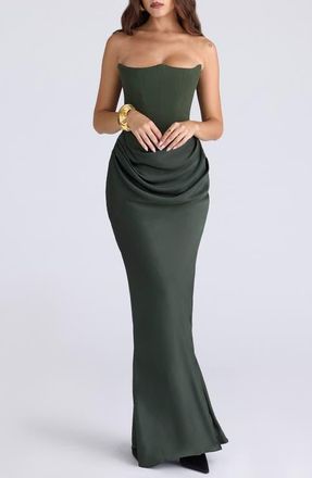 House of CB Persephone Strapless Evening Dress in Green Crepe at Nordstrom, Size Medium A