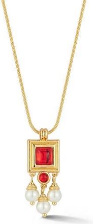 Chloe and Madison 18K Gold Plated Faux Pearl Drop Jewel Pendant Necklace at Nordstrom Rack