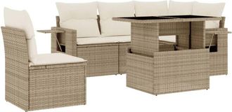 vidaXL Juego De Sof&aacute;s Jard&iacute;n Con Cojines 6 Pzas Rat&aacute;n Sint&eacute;tico Beige Vidaxl