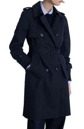 Mango Cotton Gabardine Trench Coat in Dark Navy at Nordstrom Rack, Size Small