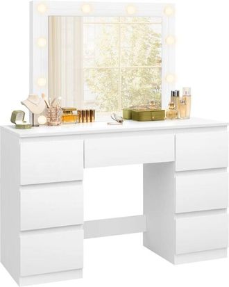 Woltu Dressing Table W/ Adjustable LED Lights & 7 Drawer Dressing Table for Bedroom Dressing Room White