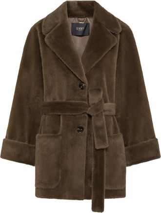 Seventy Plush Faux Fur Leather Belted Coat