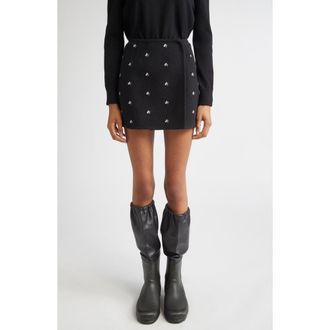 Rier Walker Floral Embroidered Wool Wrap Miniskirt in Black Flowers at Nordstrom, Size Small
