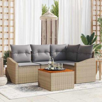 vidaXL Vidaxl - Conjunto De Sof&aacute; De Jard&iacute;n Con Coj&iacute;n 5 Pcs Beige Polirat&aacute;n