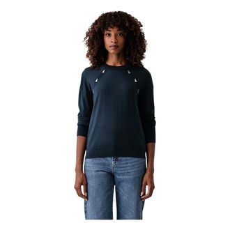 Patrizia Pepe Gebreide trui met ronde hals - Dames - Truien - Blauw - Maat: S Wol