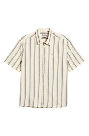 Barbour Barkend Stripe Summer Short Sleeve Cotton & Linen Button-Up Shirt in Whisper White at Nordstrom, Size Xx-Large