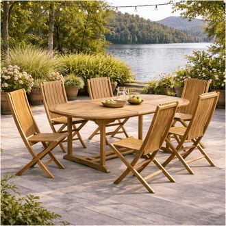 Wanda Collection Conjunto De Mesa De Jard&iacute;n Ovalada De Teca Nina 160/210 Y 6 Sillas Helza