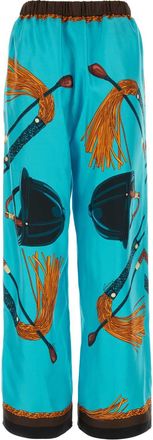 Gucci Womens Printed Twill Pant - Blue Silk - Size EU 36 (Womens)