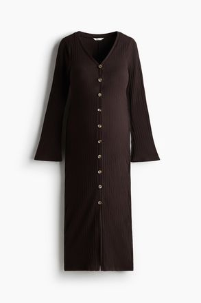 H&M MAMA Durchgekn&ouml;pftes Kleid in Rippstrick - Dunkelbraun