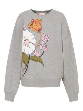 Marni floral-print ribbed sweatshirt - Grey