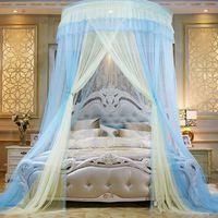 OEM Mosquitera De Techo Para Cama Doble, F&aacute;cil Instalaci&oacute;n, C&uacute;pula Plegable Con Ganchos, Azul Y Beige - 1,8 M - Crezuo