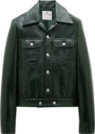 Courr&egrave;ges V Trucker vinyl jacket - men - Cotton/Polyurethane/Elastane - 44 - Green