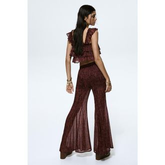 H&M Flared crinkled pants in Burgundy/patterned at Nordstrom, Size X-Small