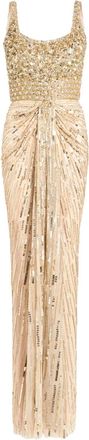 Jenny Packham embellished draped elixir dress - women - Nylon - 12 - Neutrals
