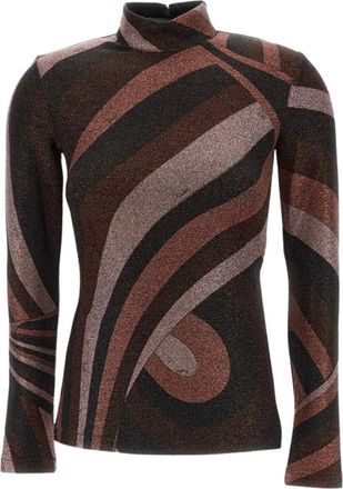 Pucci Truien & Vesten, Dames, Bruin, L, Gebreide top met coltrui en print