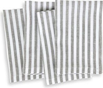 Solino Home Linen Dinner Napkins Set of 4, 20 x 20 Inch for Dining Table, Holiday and Everyday Table Decor - Amalfi Stripe in Grey And White at