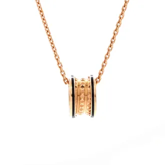 Bulgari B. Zero 1 Rock Round Pendant Necklace 18K Rose Gold with Ceramic Small