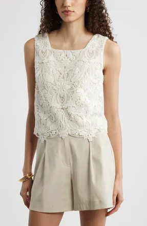 Nordstrom Floral Cutwork Lace Top in White Coconut at Nordstrom, Size Xx-Small