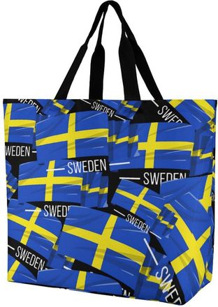 Generic I Love Sweden Swedish Flag Tote Bag Reusable Grocery Shopping Bags Large Travel One Shoulder Handbag for Picnic Work