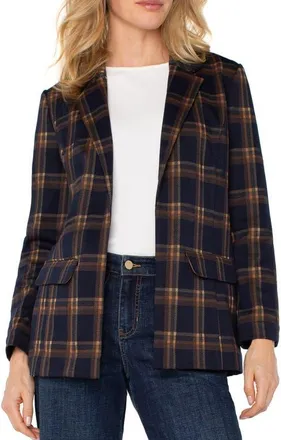 Liverpool L.A. Boyfriend Plaid Blazer in Navy/Toffee Oversized Plaid at Nordstrom, Size X-Large