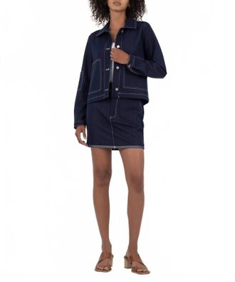 Kut from the Kloth Jolene Collar Denim Jacket In Dark Navy