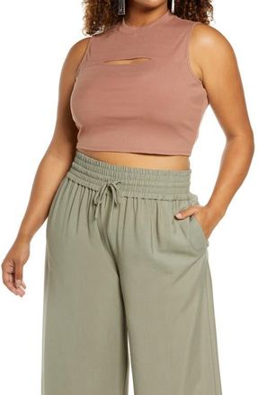 Open Edit Cutout Crop Tank Top in Beige Combo at Nordstrom, Size 3X