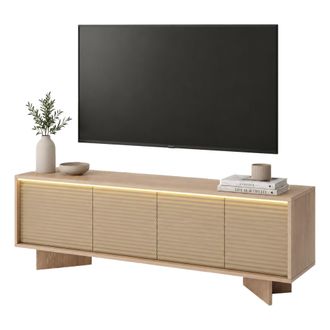 Dmora Mueble Para Tv Kamele, Un Estante, 3 Puertas, Efecto Estriado Con Led, 154x40x54h Cm, Marr&oacute;n Roble