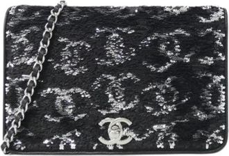 Chanel Pre-owned Sequin Chain Wallet - Dames - Vintage Clutch - Zwart - ONE Size - Pailletten - Vintage
