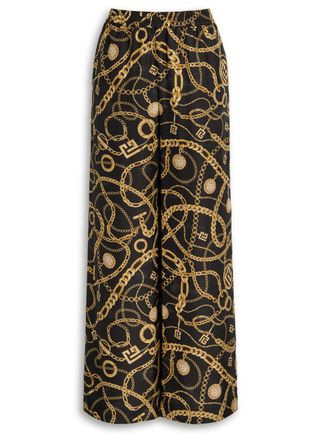 Balmain Printed Silk Trousers - Black Gold - 44 (UK16 / XL)