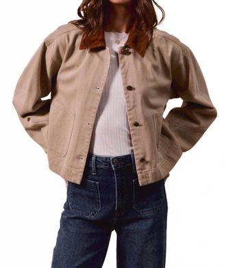 So Me Cropped Barn Jacket With A Corduroy Collar In Taupe