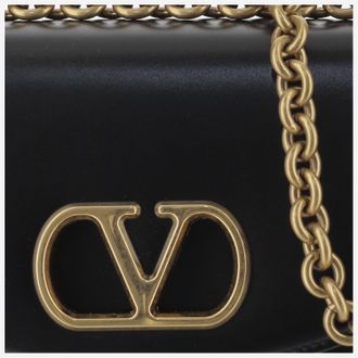 Valentino Garavani Womens Vain Leather Small Shoulder Bag Black Calfskin
