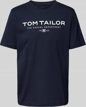 Tom Tailor Regular Fit T-Shirt aus reiner Baumwolle mit Label Print in Marine, Größe M