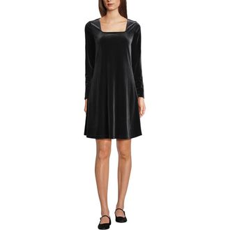 Lands End Knit Velvet Square Neck Dress in Black at Nordstrom, Size X-Small