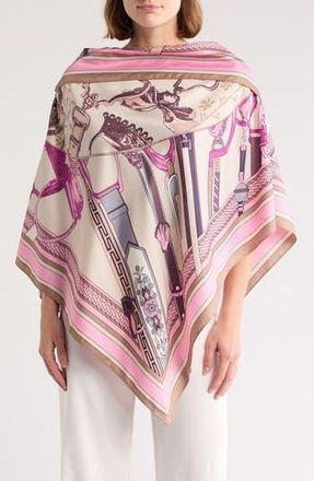 La Fiorentina Chain Print Satin Scarf Poncho in Pink at Nordstrom Rack