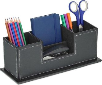 OEM Portal&aacute;pices - Piel Sint&eacute;tica - 4 Compartimentos - Organizador De Escritorio - Negro
