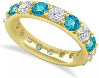 Allurez Blue & White Diamond Eternity Wedding Band 14k Yellow Gold (4.20ct)