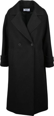La Kore Black Double-Breasted Wool-Blend Coat