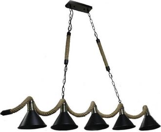 Trade Shop Trade Shop Traesio - Trade Shop - Lampadario Soffitto Corda In Canapa Vintage Rustico Lampada 5 Attacchi E27 B24-5