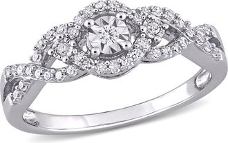 Mimi & Max 1/4ct TW Diamond Swirl Halo Ring in Sterling Silver