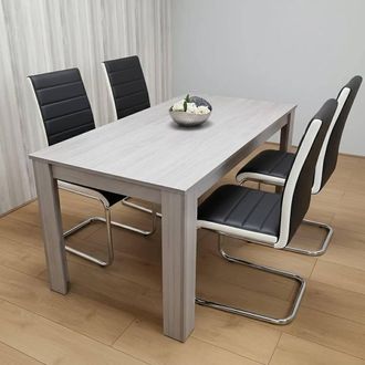 Kosy Koala Dining Table Set With 4 Black faux leather Chairs in Grey