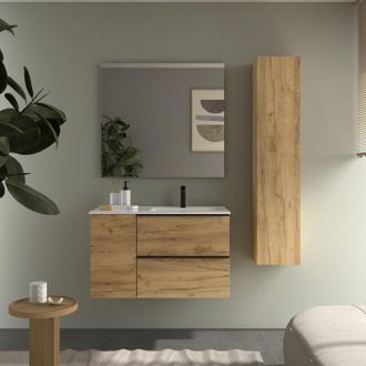 Cygnus Bath Mueble De Ba&ntilde;o Nabua Plus 90cm Roble Lavabo Porcelana Grifo Derecha 1p