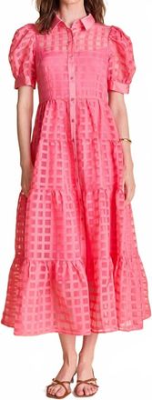 English Factory Gridded Organza Tiered Maxi Dress In Coral