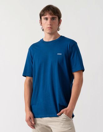 HUGO BOSS Mens HUGO Dero222 Mens Cotton-Jersey T-Shirt with Logo Print - Open Blue 497 - Size: 38