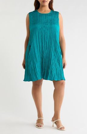 Eileen Fisher Jewel Neck Silk Dress in Teal at Nordstrom, Size 1 X
