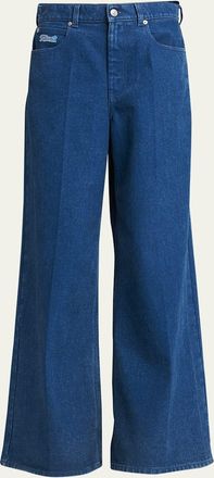 Marni Logo-Embroidered Five-Pocket Wide-Leg Denim Jeans