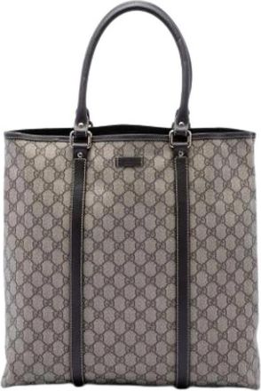 Gucci Pre-owned Canvas Tote Bag - Dames - Vintage Shopper - Beige - ONE Size - Leer - Vintage