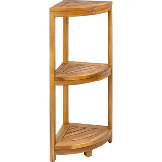 Happimess Sela 33 Classic Minimalist 3-Tier Acacia Wood Freestanding Bathroom Corner Shelf in Natural at Nordstrom