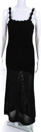 Toccin Womens Metallic Open Knit Sleeveless Maxi Sweater Dress Black