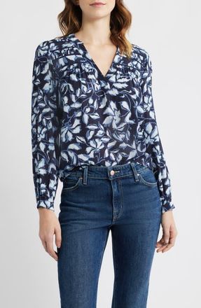 Rails Asta Floral Split Neck Top in Navy Jasmine at Nordstrom, Size Xx-Small