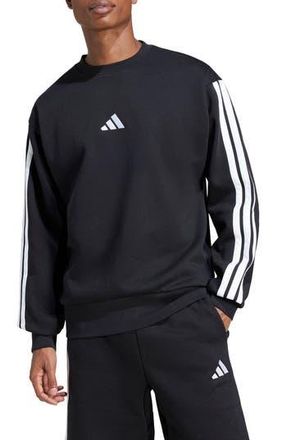 adidas Essential 3-Stripes Fleece Pullover in Black/whit at Nordstrom Rack, Size Xx-Large